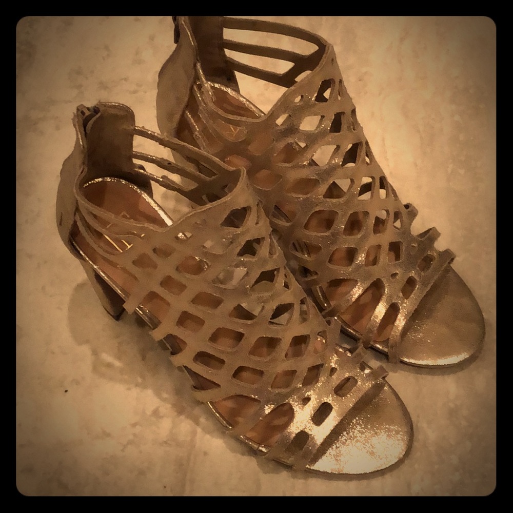 Gold tone caged sandal
